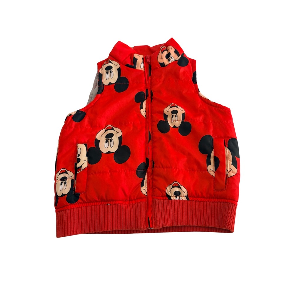 Disney Mickey Mouse Kids Red Puffer Vest Size L 2T-3T‎ Full Zip Jacket